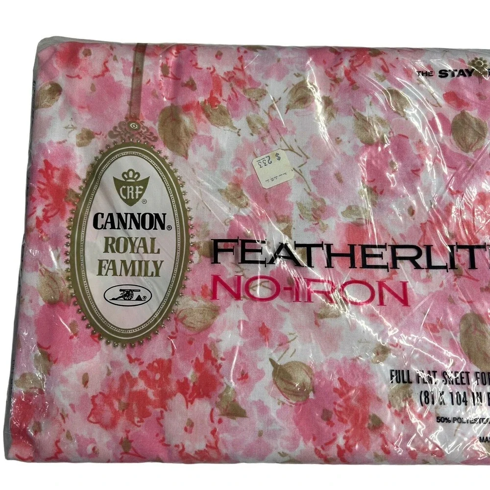 Vintage‎ Cannon Royal Family Full Flat Sheet Pink Floral Featherlite 54 x 76